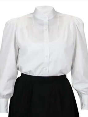 Women’s White High-Neck Button-Down Blouse with Puff Sleeves